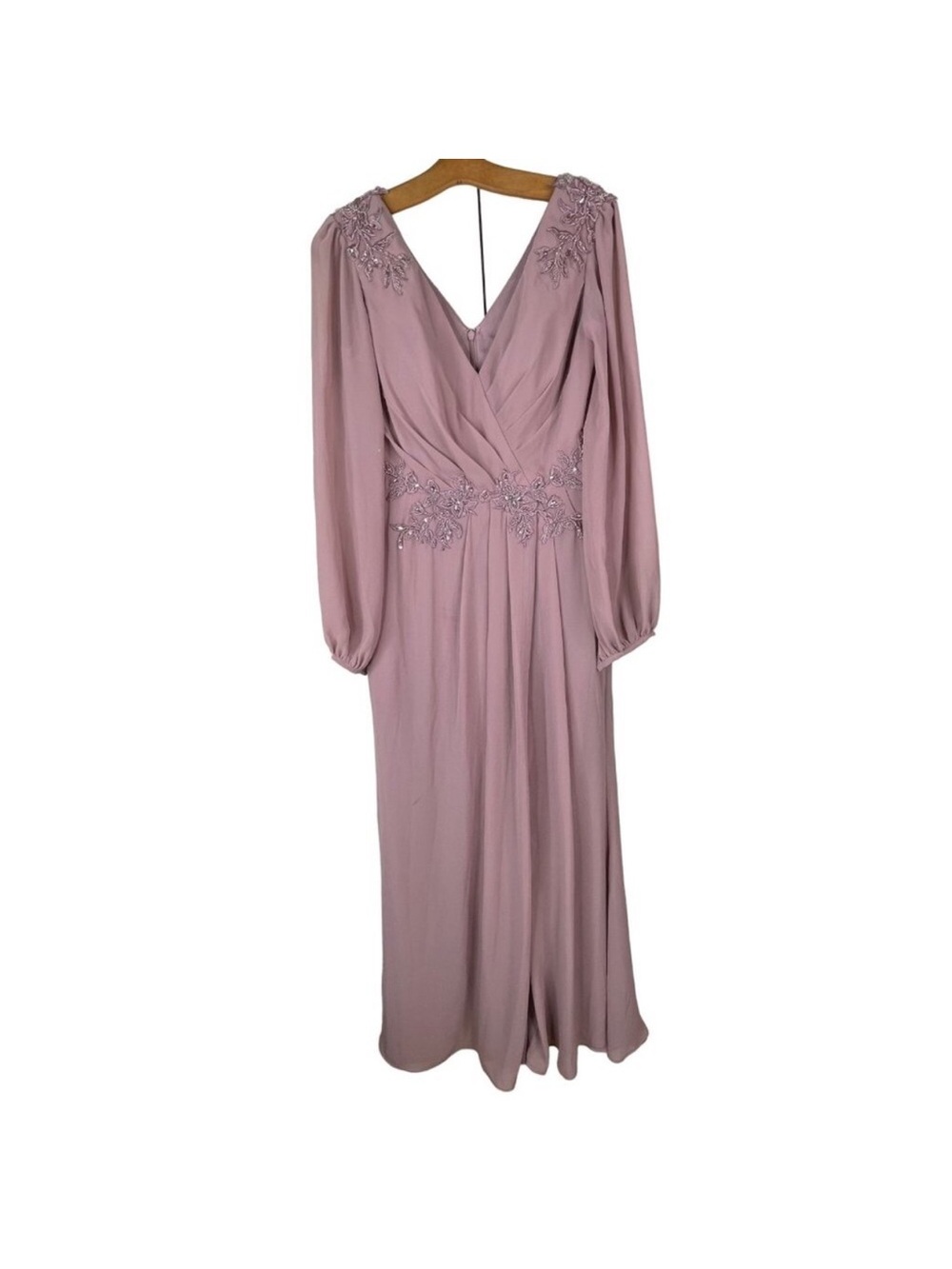 Oleg Cassini Embellished Chiffon Gown Beige Pink Elegant Wedding Evening Size 12 - Picture 2 of 2